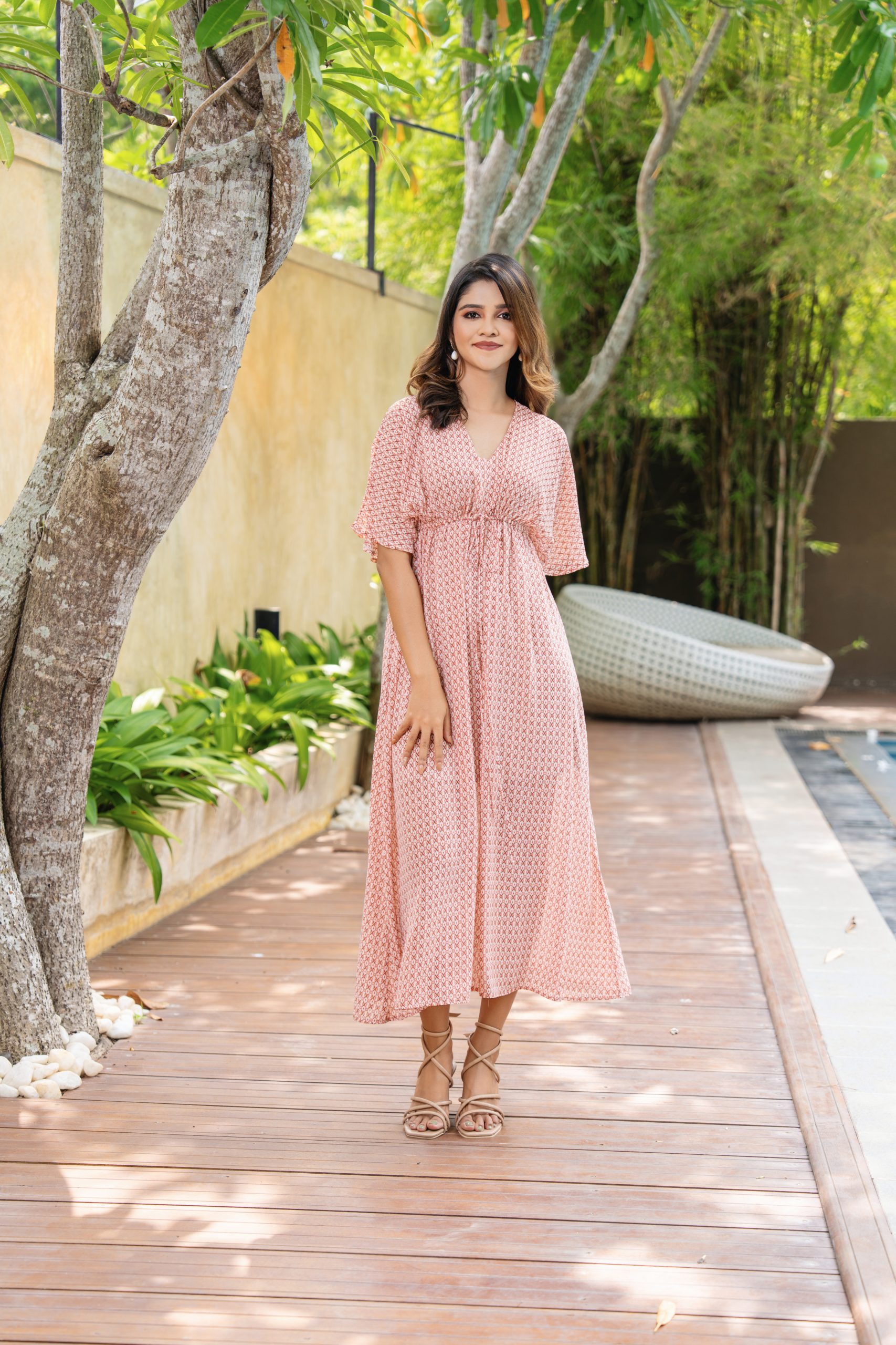 Gather waist knot  dress