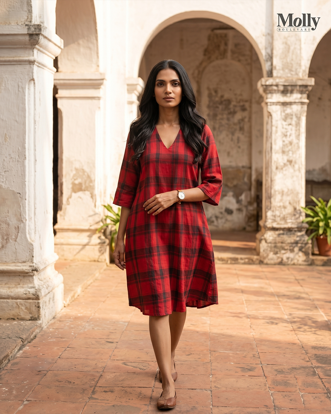 Red check dress