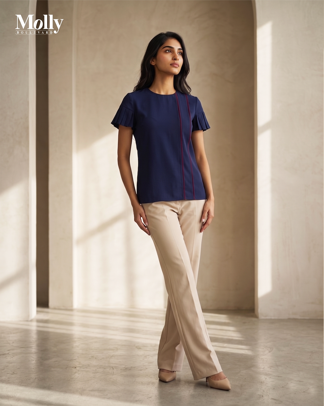 Side pipping blouse 