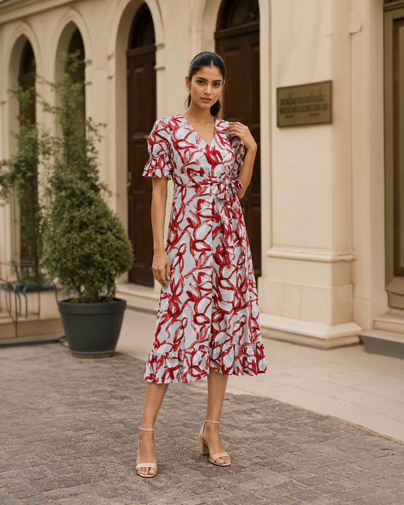 Cross Puff Sleeve Dress