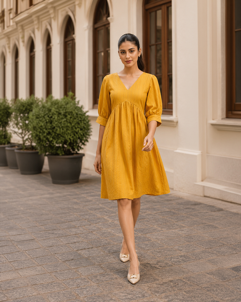 Yellow V Neck Dress